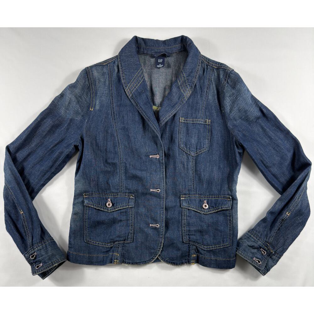Vintage Y2K GAP Denim Jean Jacket Blazer size 12 Blue Lightweight Cotton-linen